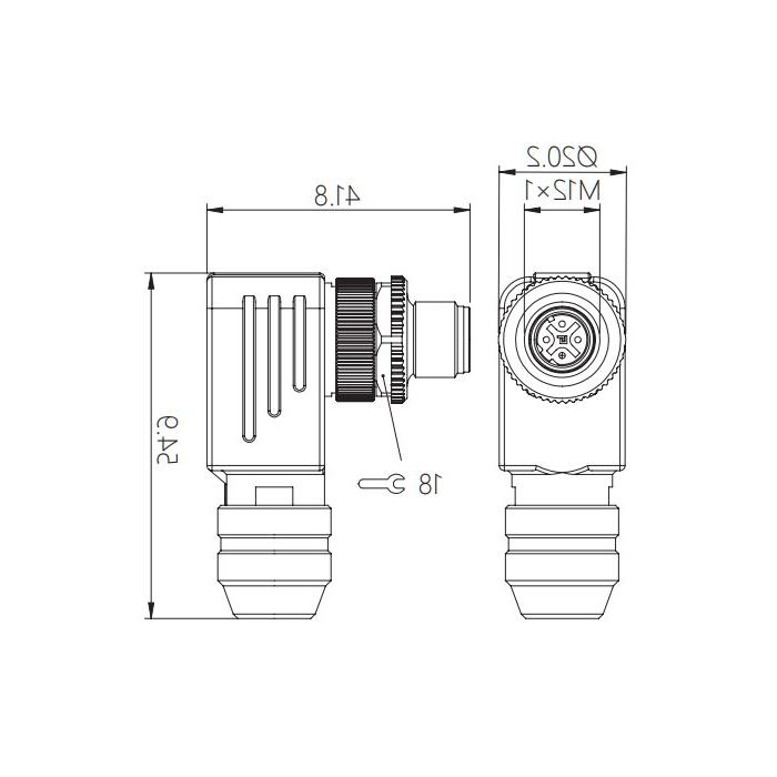 M12 4Pin、D-coded、90°公头、螺钉连接、金属屏蔽、0CF101